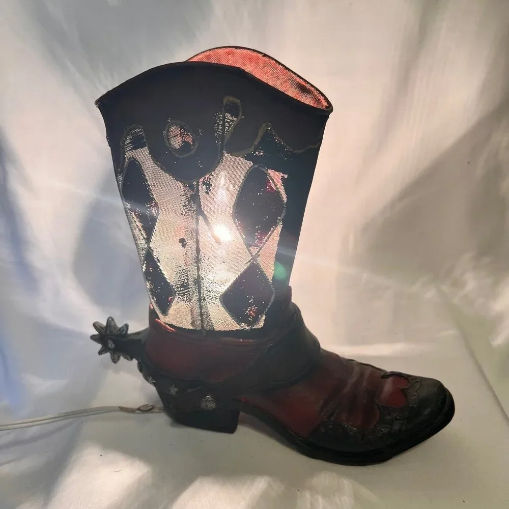 Western Cowboy Boot Nightlight Accent Country Decor-Spur-Steal/Breakable-Bl./Red